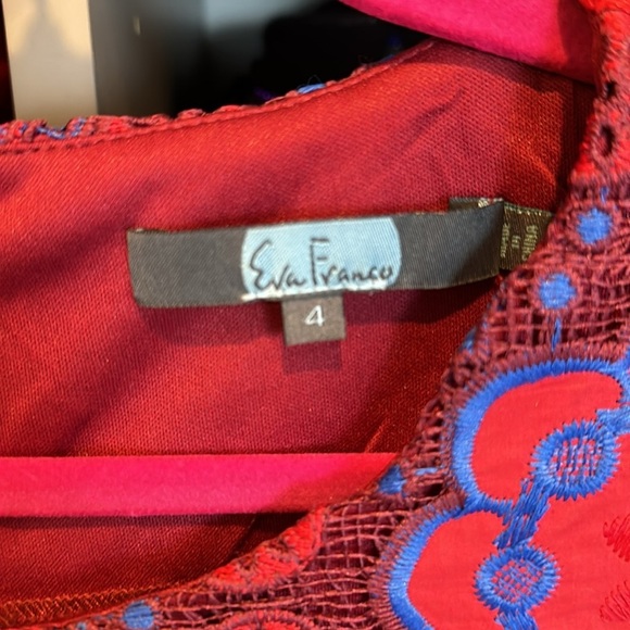 Eva Franco pink/maroon/blue eyelet/embroidered sleeveless dress size 4 - Picture 2 of 3